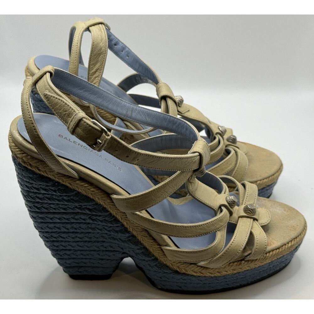 Balenciaga Studded Platform Wedge Sandals Front Studs Sz 38 U.S. 8